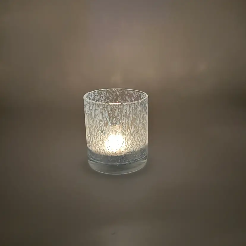 Heavy Duty Highball Hand Blown Candle Holder Clear Blue Frost Art Glass Cylinder