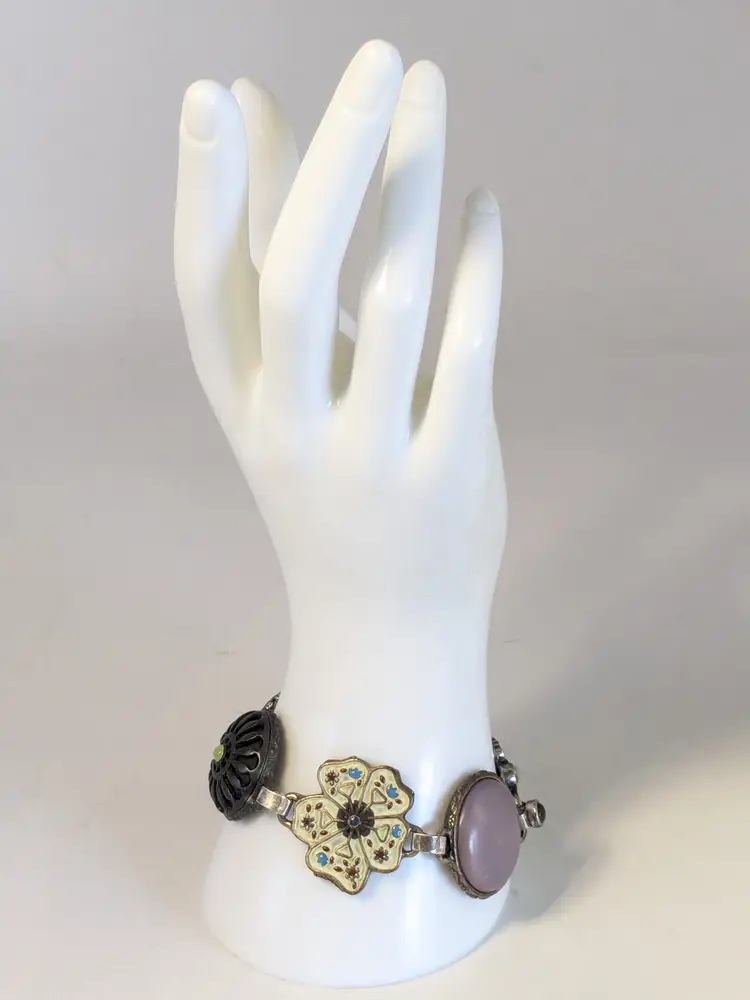 Vintage Lucky Brand Multi-Stone Floral Toggle Bracelet Brass Tone