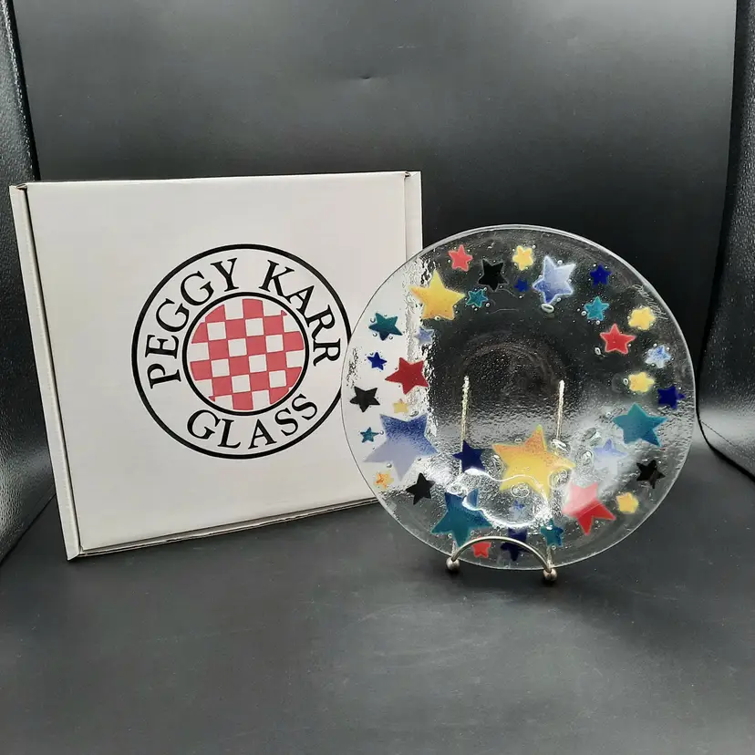 Peggy Karr Stars Fused Glass Bowl Signed