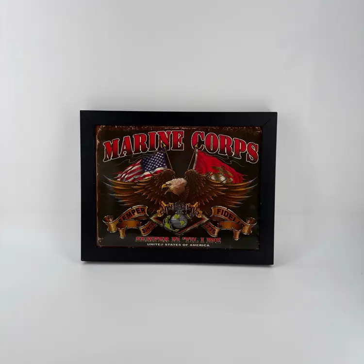 USMC Marine Corps Semper Fi ‘Till I Die Framed Metal Wall Plaque Vintage