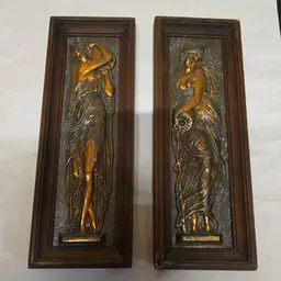 Antique F. Barbedienne Pair of French Bronze Resin Plaques Greek Maidens Framed