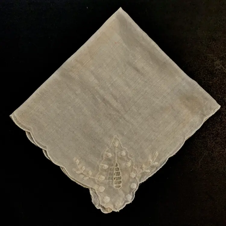 White Embroidered Bride Wedding Handkerchief Cottage Core Granny Vintage