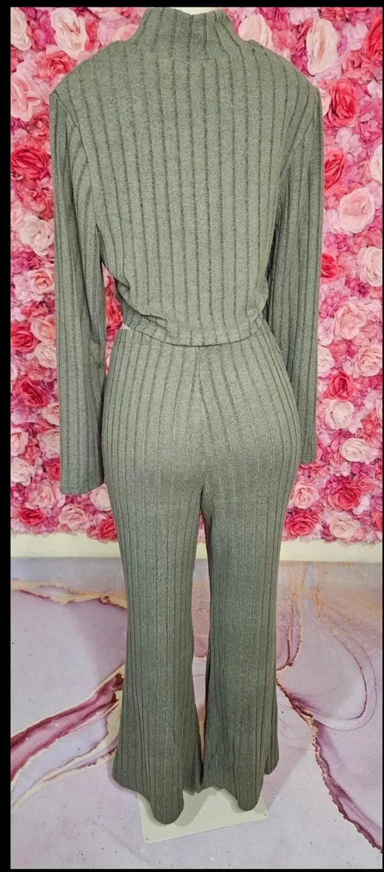 Olive Green Ribbed Knit Two-Piece Set