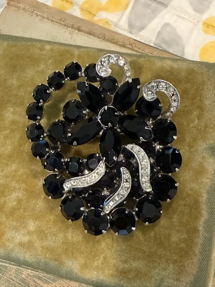 Weiss Black Rhinestone Brooch