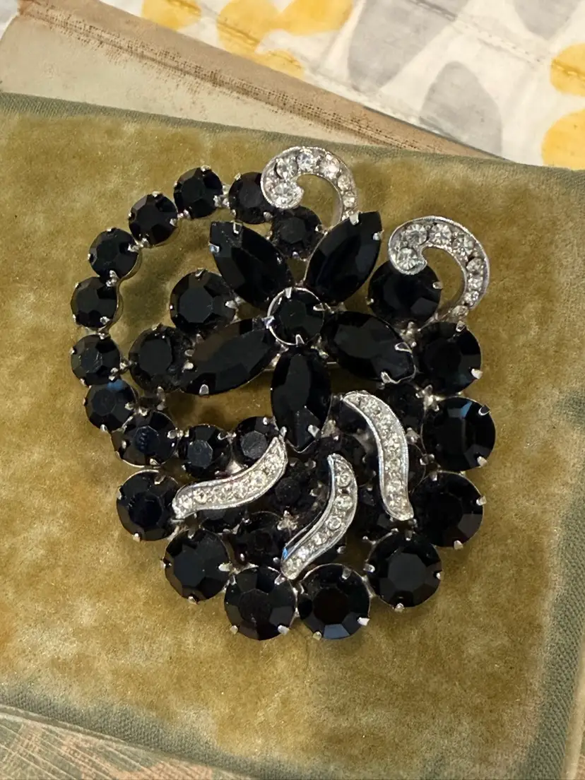 Weiss Black Rhinestone Brooch