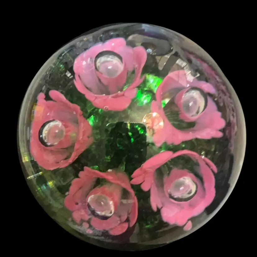 Signed Joe Zimmerman Handblown Art glass Paperweight With Pink Trumpet Flowers 4-5”…she’s A Beauty!