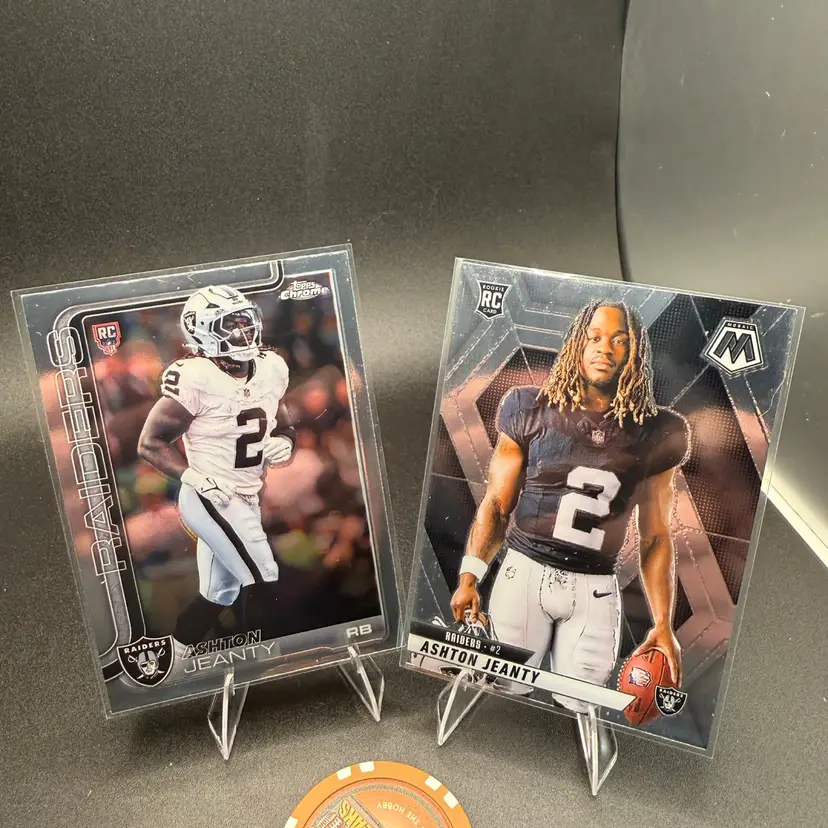 Ashton Jeanty 2-card RC Lot 2025 Topps Chrome & Mosaic Las Vegas Raiders