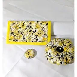 Handmade Needle Keeper Organizer Set, 3 pieces.  Yellow Daisies Floral Print