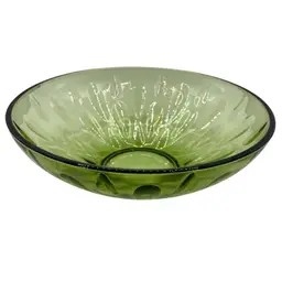 MCM Hazel Atlas Hazelware Lyric Optic Glass Bowl, Avocado Green, 1970s, 9 inches