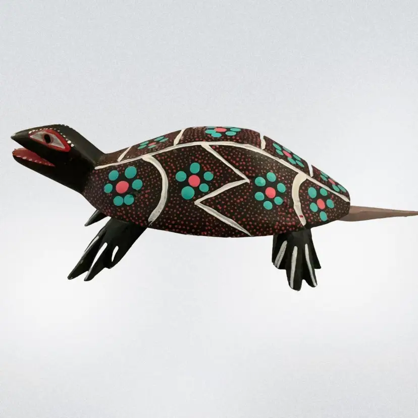 Handcrafted Wooden Turtle Figurine Unsigned Oaxaca Mexico Hand Carved Wood Turtle *As Is* 7.5”