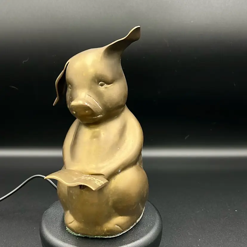 Vintage Brass Pig Reading A Bible, Andrea Sarai Sticker 6” Tall