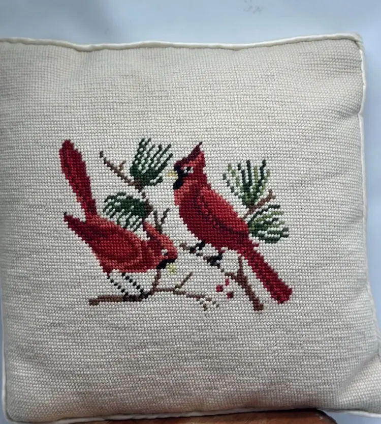 Needlework Needlepoint Cardinals Wool Throw Pillow