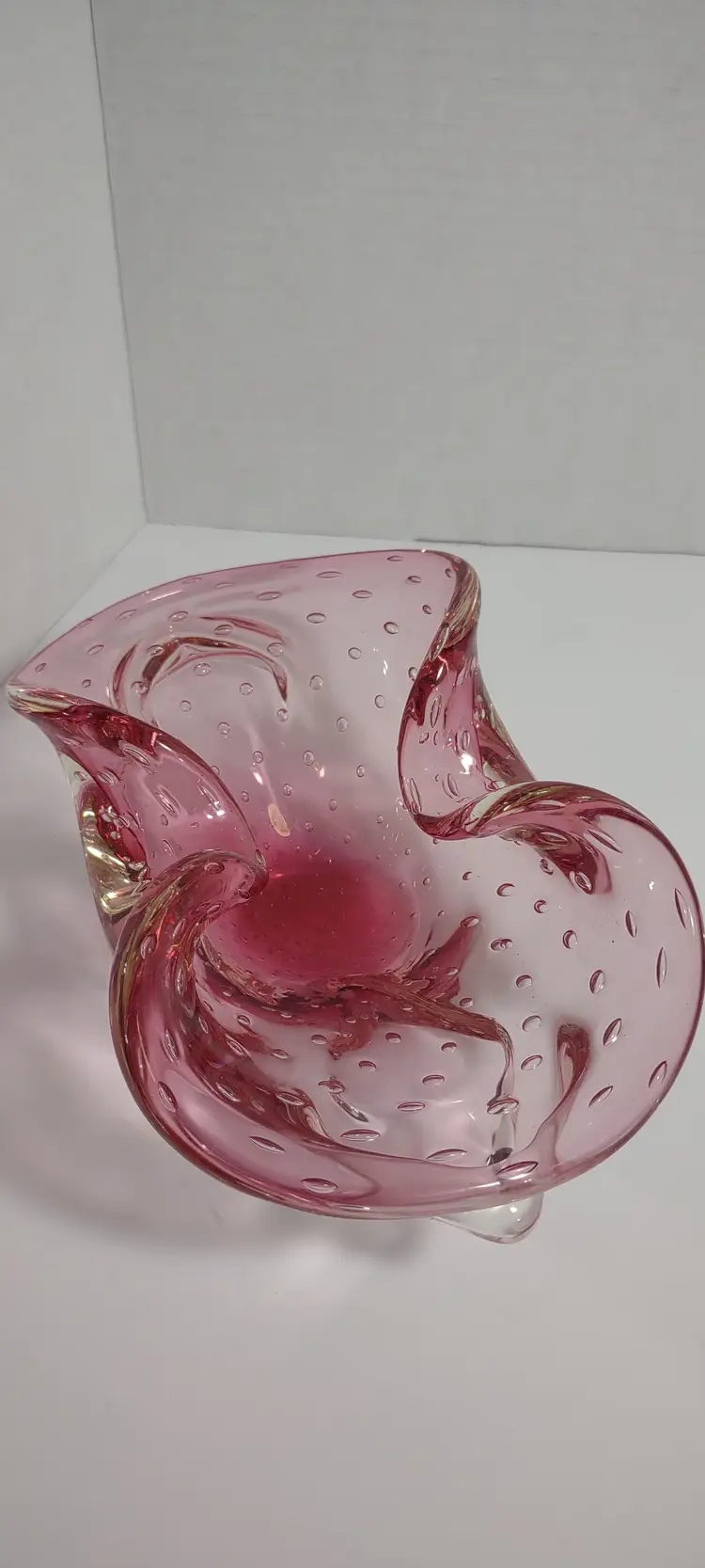 Vtg Murano Glass Cranberry Pink Control Bubble Art Glass