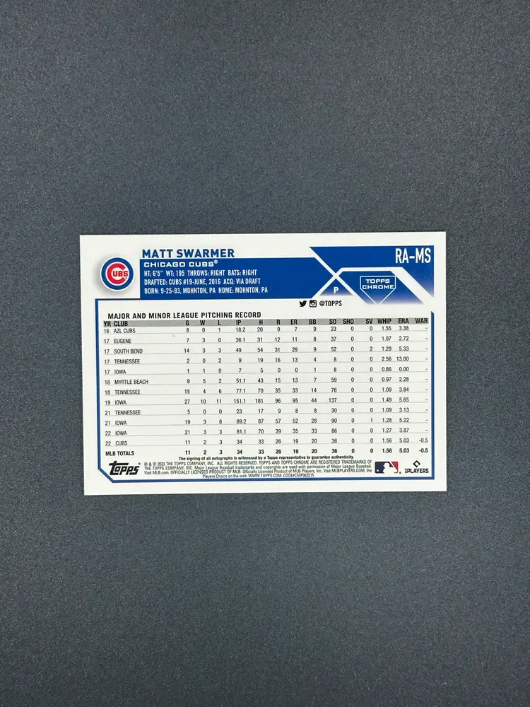 2023 Topps Chrome Update Matt Swarmer Auto RC
