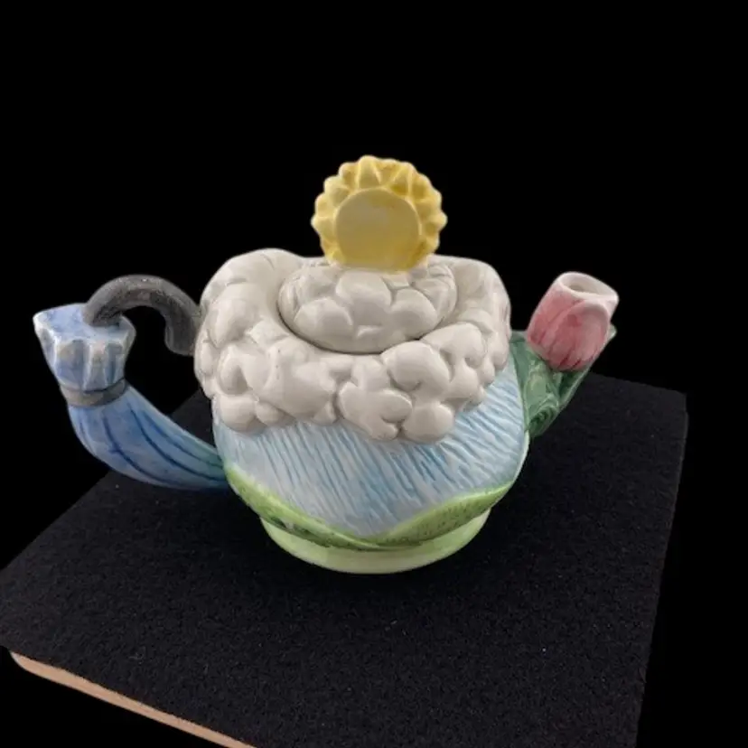 Vintage Small Decorative Teapot by Cranbury Square Titled April Showers 4.25" Tall x 5.75" Long x 3.5" Wide