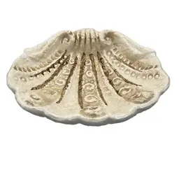 Vintage Brown & Cream Clam Seashell Shaped Glazed Serving Dish Bowl Footed