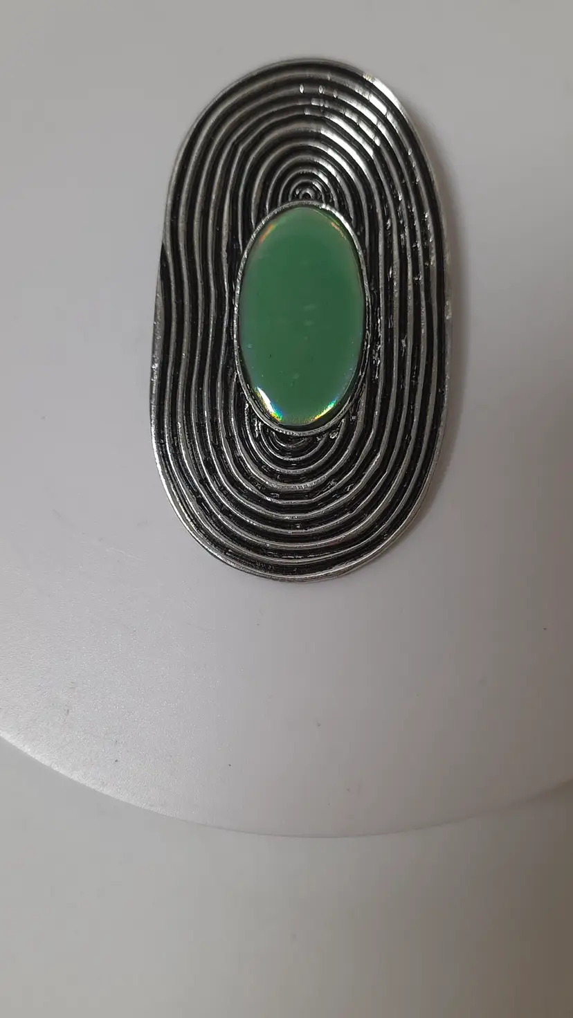 Vtg Art Deco Pendant Silver Rings Around Green Stone Fashion Statement Jewelry
