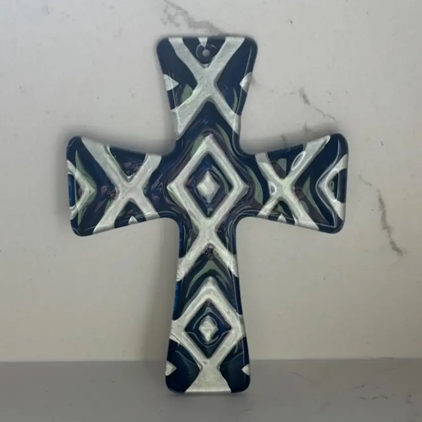 Blue And White Glass Cross