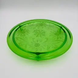 Vintage 1930s Jeanette Glass Sunflower Pattern Uranium Depression Cake Plate
