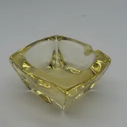 Vintage Daum France Crystal Ashtray - Yellow - Signed - RARE!