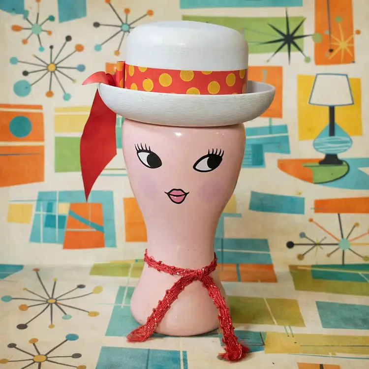 Vintage Kitschy Avon Miss Lollypop Cologne Perfume Bottle Hat Figurine Mist Bottle