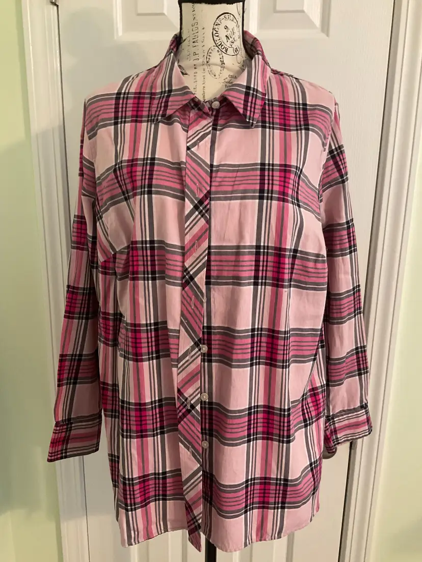 Talbot Plus Size Button Down plaid Blouse