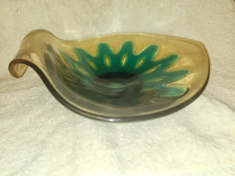 Vintage Murano amber and aqua bowl with handle