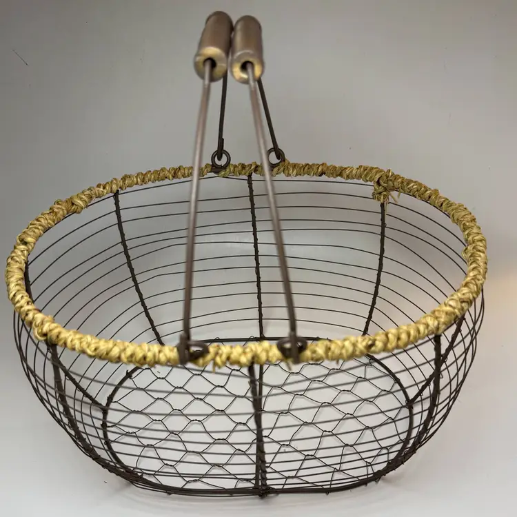 Farmhouse Chicken Wire Egg Basket Gathering with Handles Cottagecore Country Big