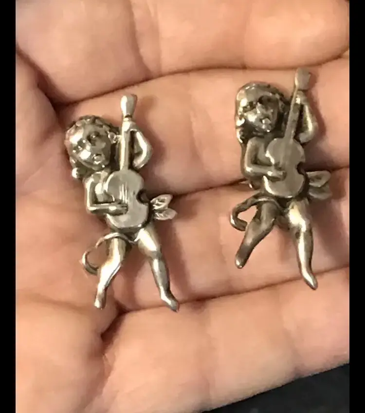 Margo De Taxco Sterling Silver Rare Early Cherub Screwback Earrings #5168