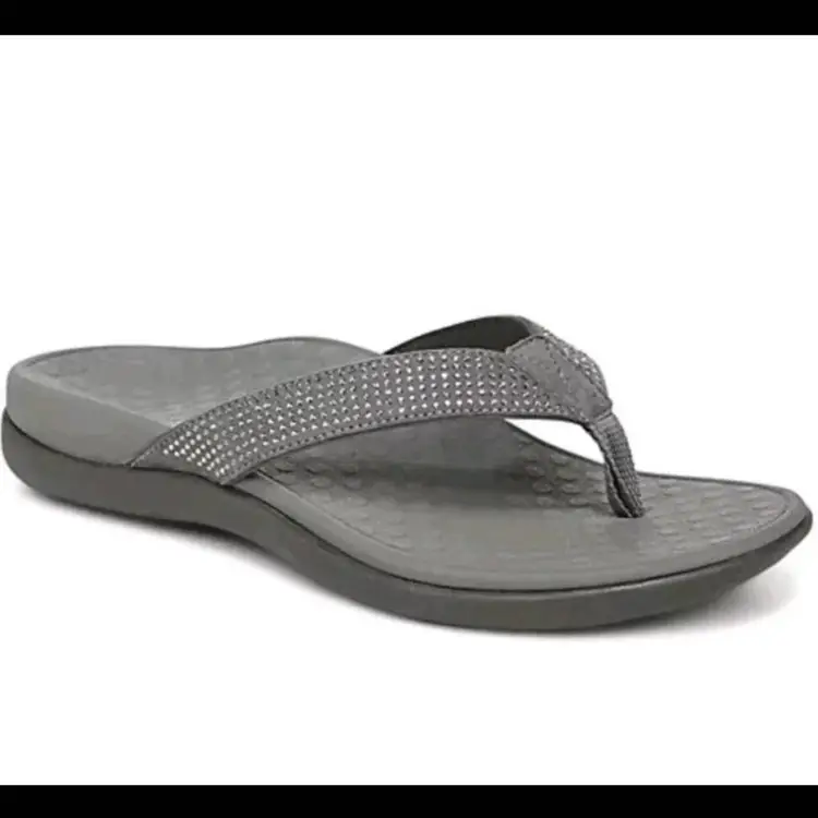 Vionic Embellished Thong Sandals Tide Rhinestone Pewter Gray Sz 11M NIB