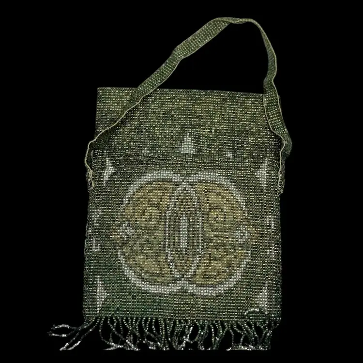 Micro Beaded French Steel Beaded Art Deco Coin Purse fold over flap**Free Shipping**