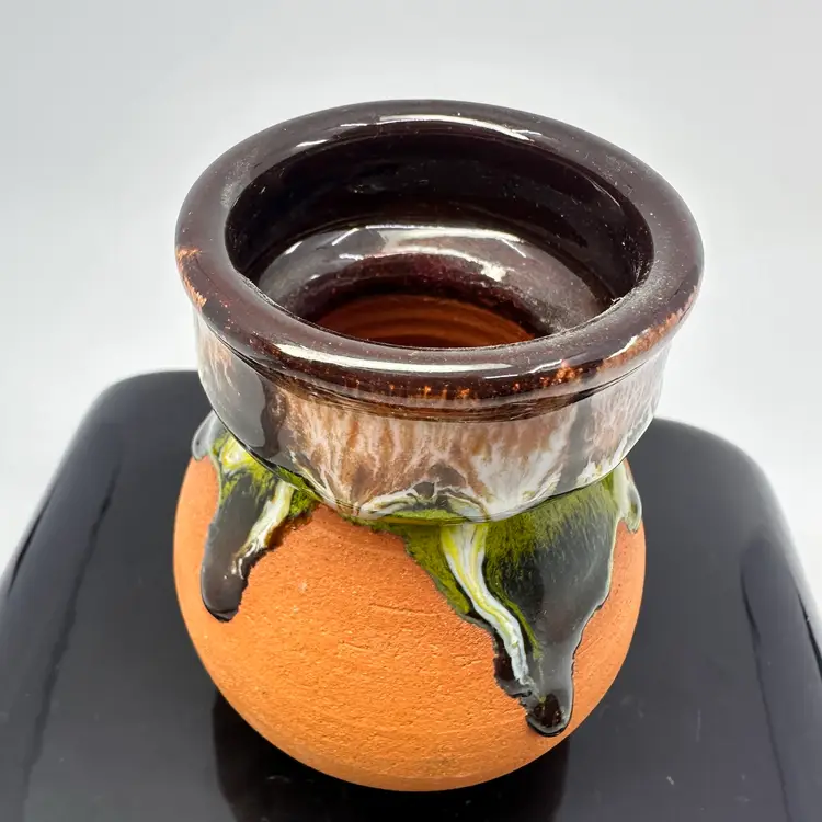 Small Terracotta Vase With Drip Glaze On Top 4”