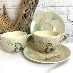 Vintage Red Wing Bob White Quail 2 Cups & 2 Saucers - 4 Piece Cup & Saucer Set