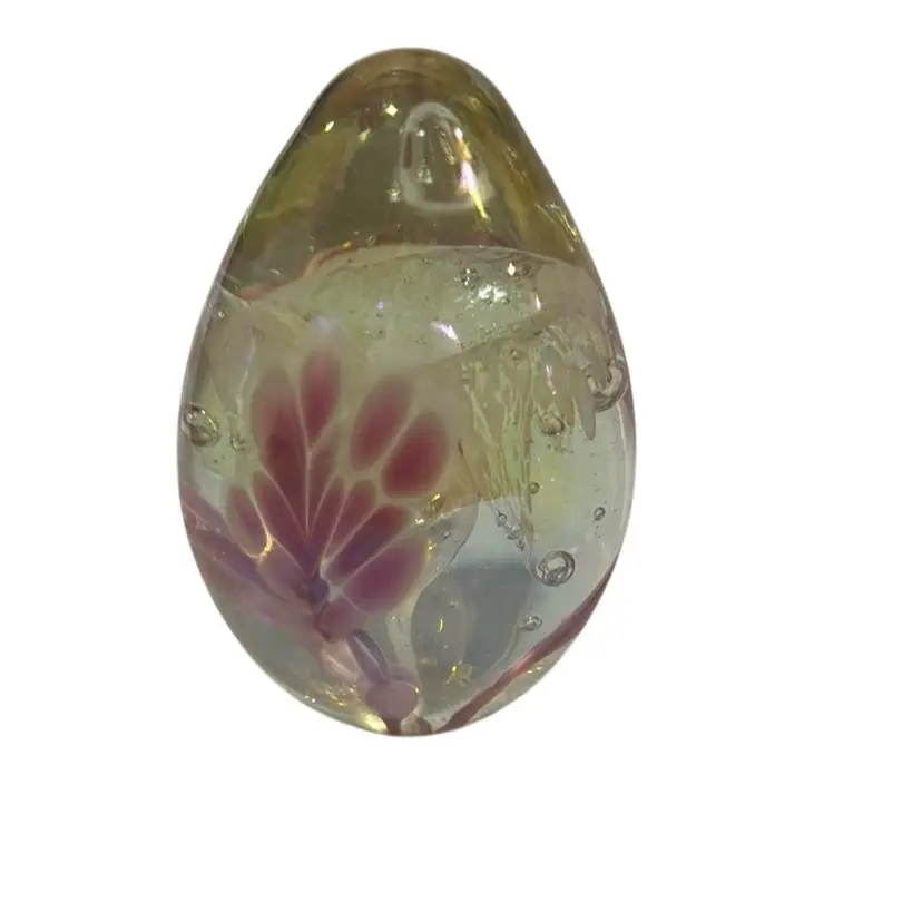 Mount St. Helen’s Ash Signed Dated 1985 “Venus” - Egg Shaped Pink Iridescent, Controlled Bubbles, Interior Volcano - 3.5”