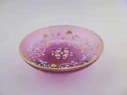Czech Hand-Painted Cranberry Glass Dish