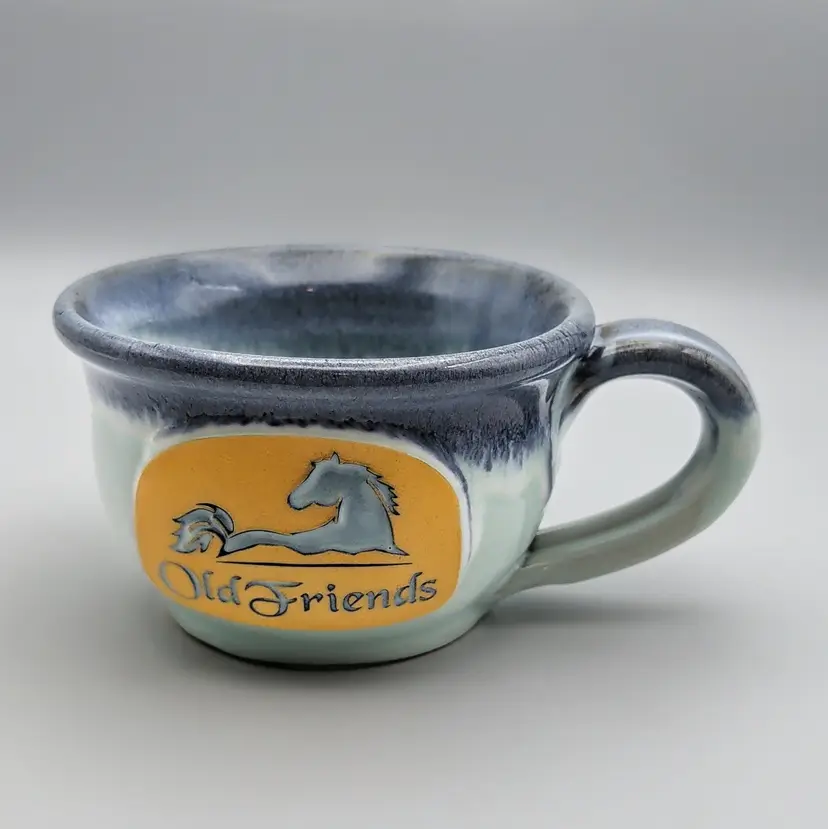 Deneen Pottery Old Friends Equine Org. Light Blue Soup Latte Coffee Tea Mug Cup
