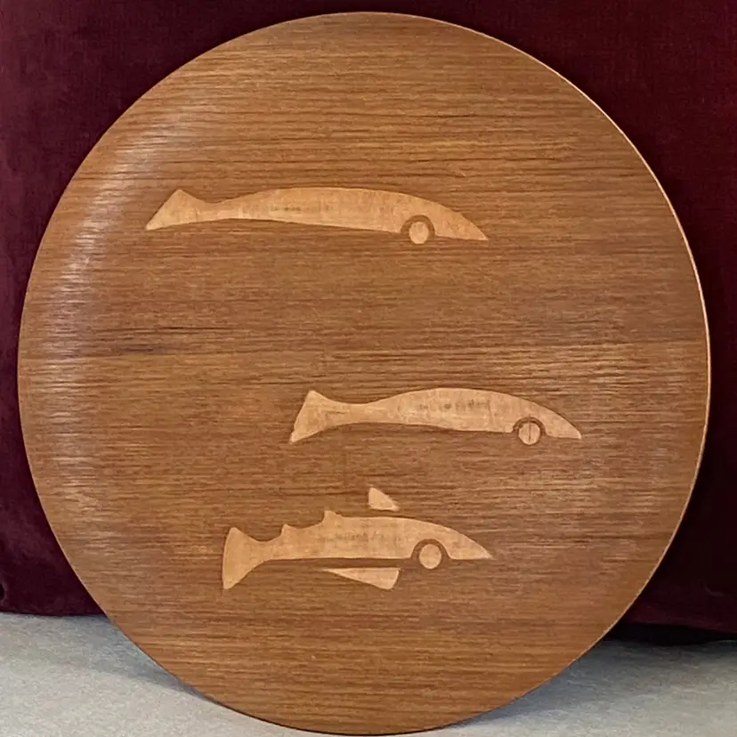Vintage Teak Tray, Inlay Fish, Shigemichi Aomine for NCC National Crafts Council