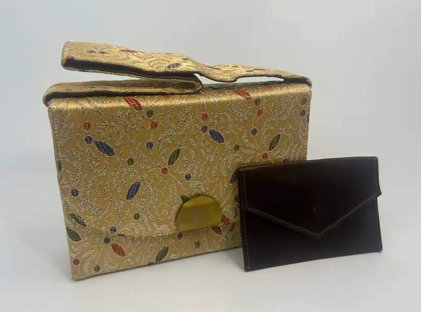 Vintage Yellow & Silver Design Brocade Britemode Clutch with Flat Coin Purse