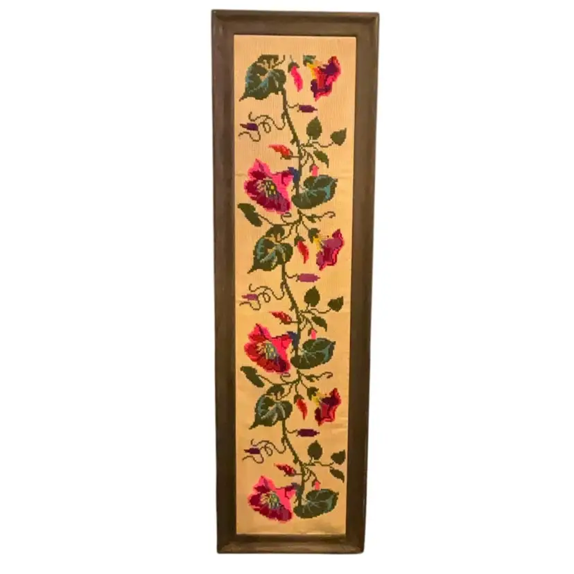 51" HOT PINK FLORAL NEEDLEPOINT! GLOWS!!!!