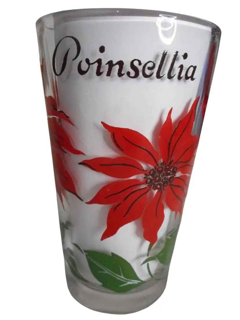 MCM Peanut Butter Juice Glass Tumbler Red / Black Poinsettia Estate find 5" #1