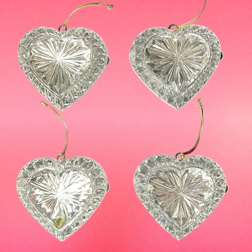 Plastic Heart Shaped Locket Hanging Christmas Holiday Ornaments VTG Set of 4