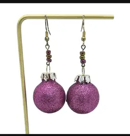 Christmas Ornament Earrings Fuchsia Sparkle Ball Iridescent Beads