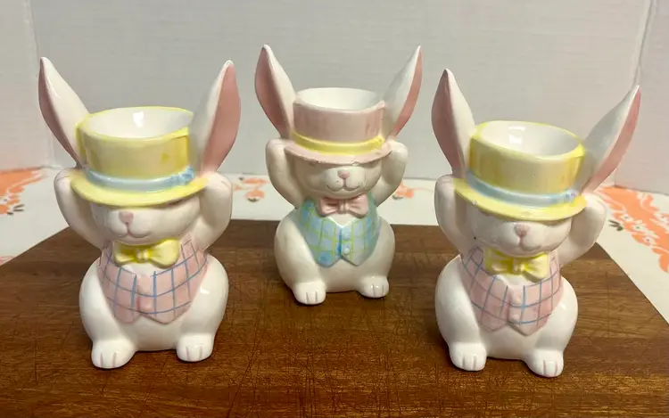 Vintage Midwest Easter Bunny Egg Cups Anthropomorphic Decorative Figurines