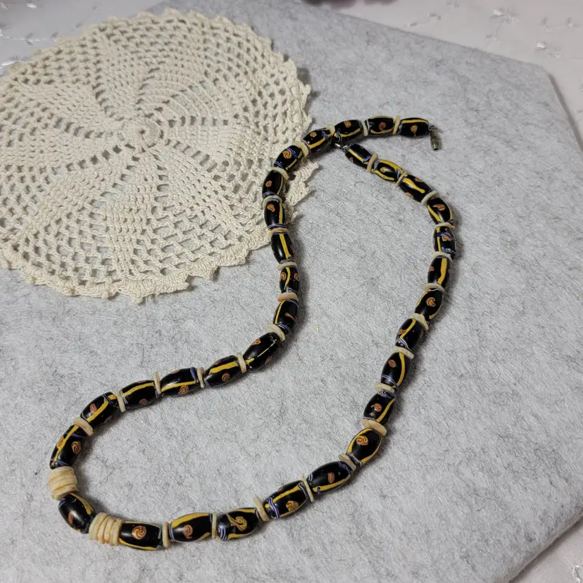 Vintage black Venetian trade bead necklace