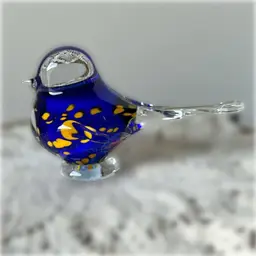 Jaros Czech Republic Blue And Orange Bird Glass Paperweight Excellent Condition