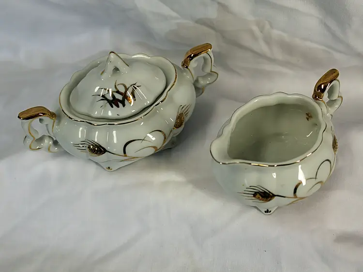Vintage Lefton China "Golden Wheat" Mini Creamer and Sugar Bowl Set