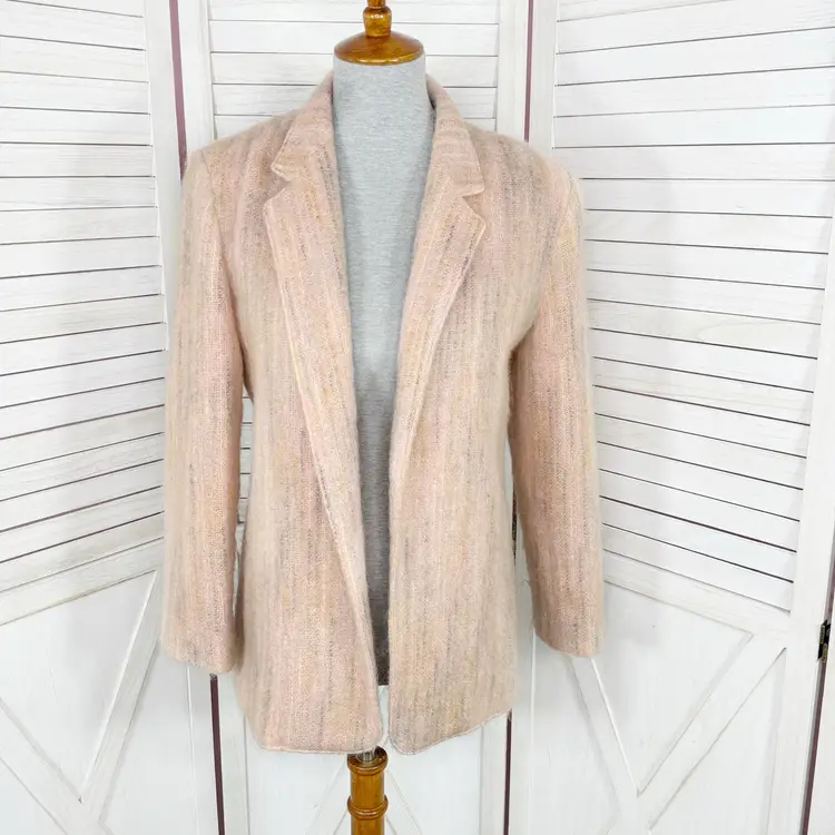 Vintage Jeremiah S Melange Fuzzy Wool Open Front Blazer Jacket Pink Multi 10