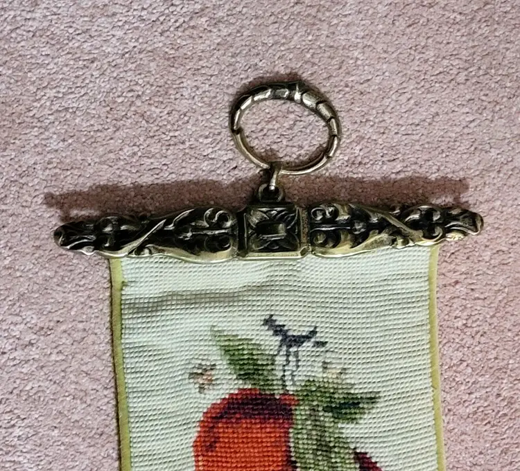 Lovely Long Embroidered Tapestry Wall Hanging Fruit Velvet Backing 64" X 7"