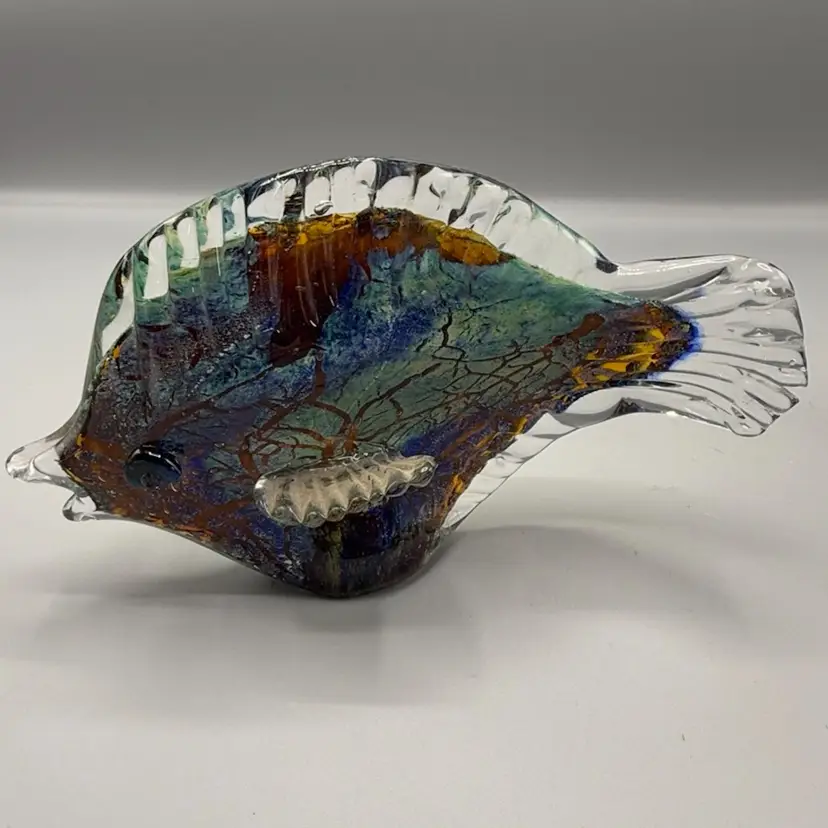 9" Vibrantly Colored Hand Blown Glass Fish Figurine