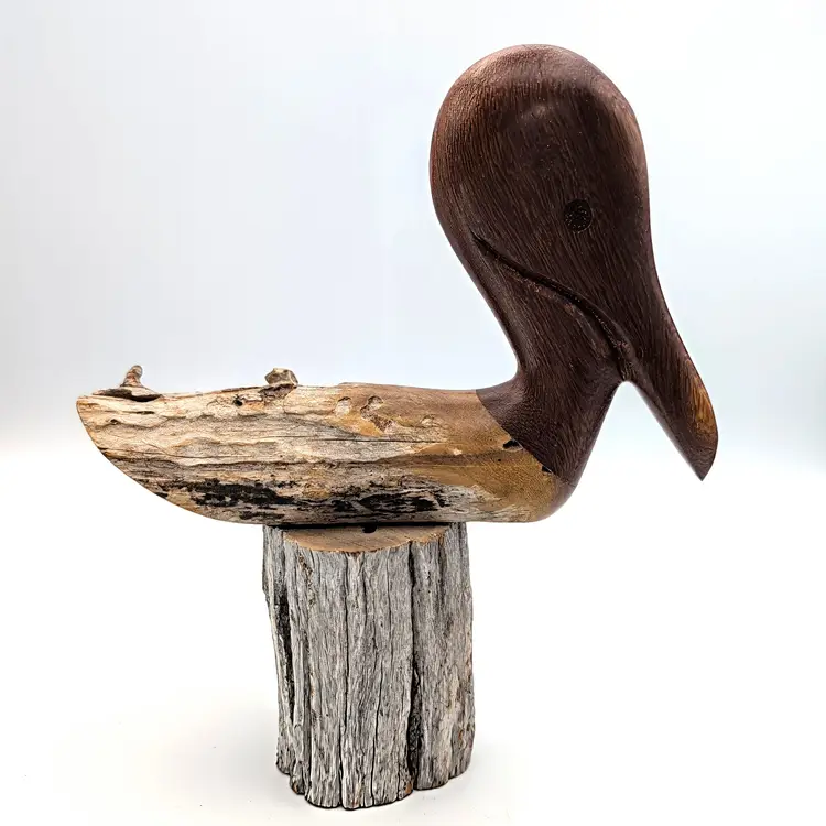 Vintage Gaspar Mendoza Signed Carved Pelican Sculpture Drift Wood Bird
